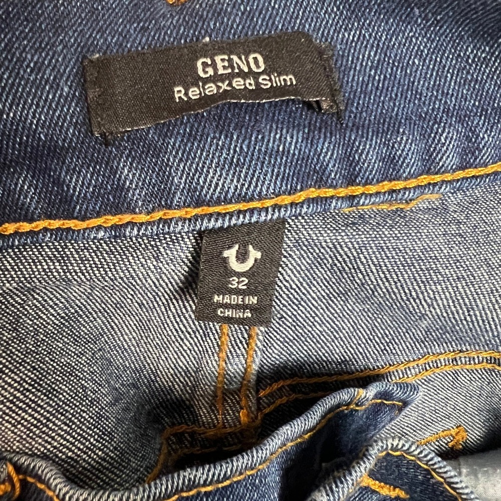 True Religion Geno Jeans Mens 32W Relaxed Slim Blue Wash‎ Denim Y2K Punk - Picture 11 of 13